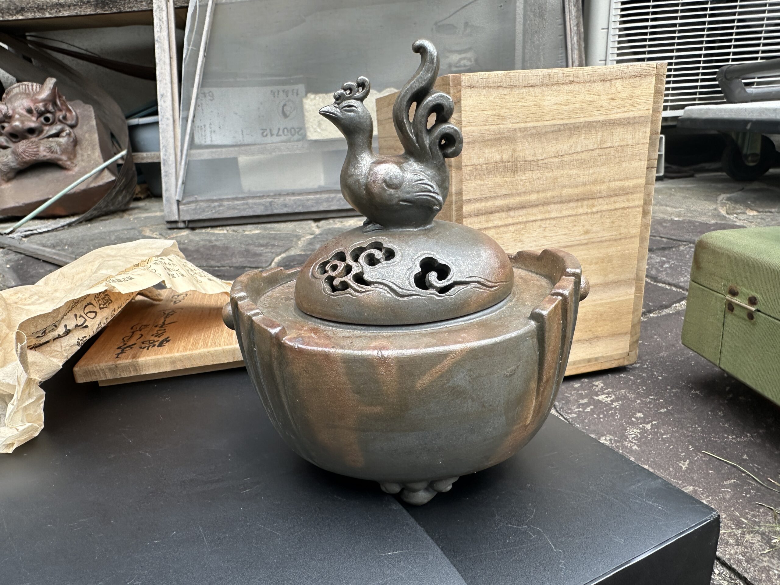 西村春湖 備前焼 香炉 鳳凰摘み 備前市買取